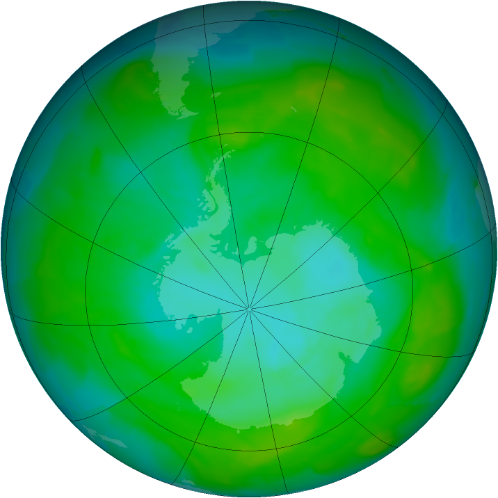 Antarctic ozone map for 24 December 2012